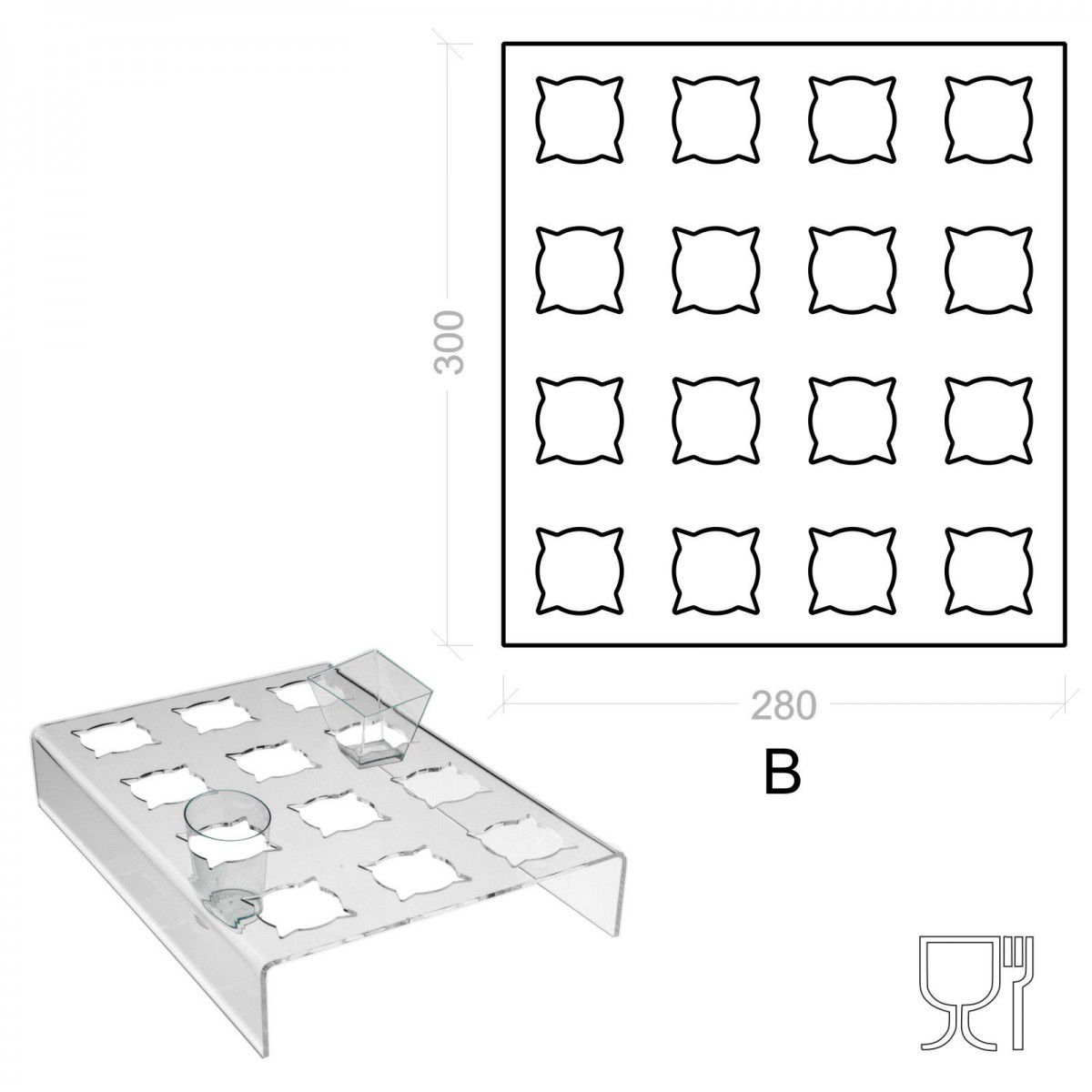 E-141 - Espositore in plex trasp. per dolci semifreddi in bicchierini Ripiano Orizzontale