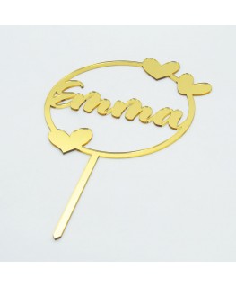 E-783 TOK - Top cake in plexiglass con nome e motivo circolare con cuori