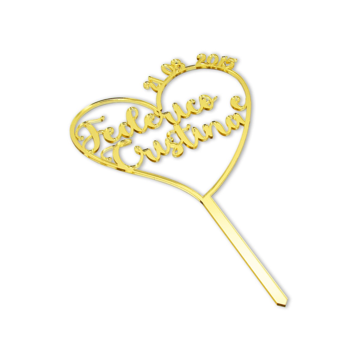 E-784 TOK - Top cake in plexiglass con nome e motivo cuore