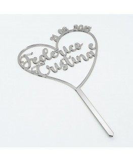 E-784 TOK - Top cake in plexiglass con nome e motivo cuore