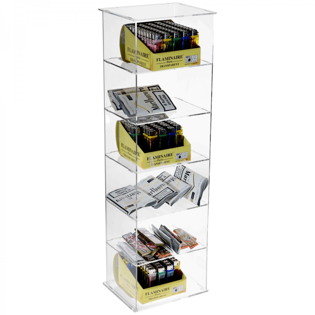 E-205 POA-D - Espositore porta accendini in plexiglass trasparente a 6 ripiani orizzontali