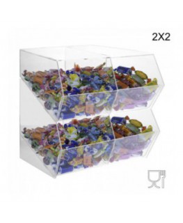 E-222 PCR-G - Porta caramelle in plexiglass trasparente SENZA sportello con ripiano inclinato a 4 scomparti (2X2)