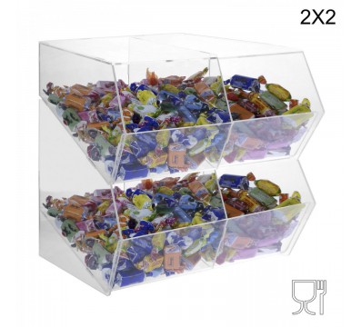 E-222 PCR-G - Porta caramelle in plexiglass trasparente SENZA sportello con ripiano inclinato a 4 scomparti (2X2)