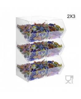 E-222 PCR-H - Porta caramelle in plexiglass trasparente SENZA sportello con ripiano inclinato a 6 scomparti (2X3)