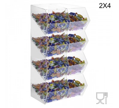 E-222 PCR-I - Porta caramelle in plexiglass trasparente SENZA sportello con ripiano inclinato a 8 scomparti (2X4)