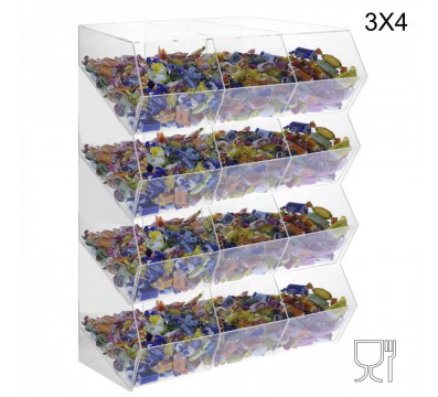E-222 PCR-P - Porta caramelle in plexiglass trasparente SENZA sportello con ripiano inclinato a 12 scomparti (3X4)