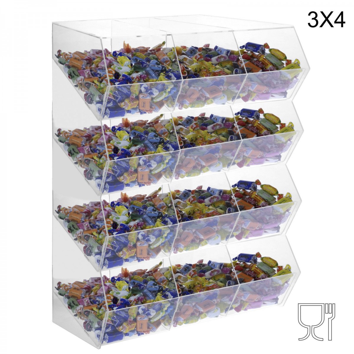 E-222 PCR-P - Porta caramelle in plexiglass trasparente SENZA sportello con ripiano inclinato a 12 scomparti (3X4)