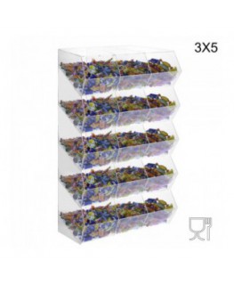 E-222 PCR-Q - Porta caramelle in plexiglass trasparente SENZA sportello con ripiano inclinato a 15 scomparti (3X5)