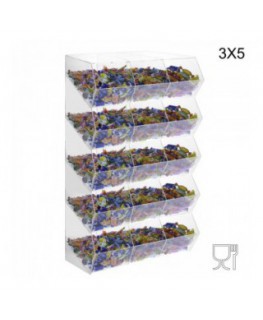 E-222 PCR-Q - Porta caramelle in plexiglass trasparente SENZA sportello con ripiano inclinato a 15 scomparti (3X5)