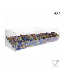 E-222 PCR-R - Porta caramelle in plexiglass trasparente SENZA sportello con ripiano inclinato a 4 scomparti (4X1)
