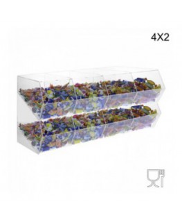 E-222 PCR-S - Porta caramelle in plexiglass trasparente SENZA sportello con ripiano inclinato a 8 scomparti (4X2)
