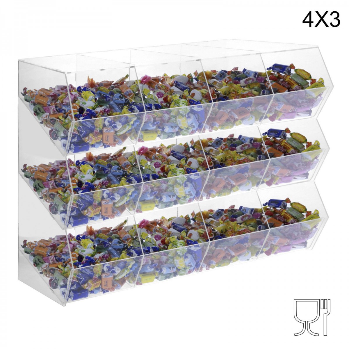 E-222 PCR-T - Porta caramelle in plexiglass trasparente SENZA sportello con ripiano inclinato a 12 scomparti (4X3)