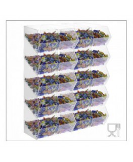 E-222 PCR-V - Porta caramelle in plexiglass trasparente SENZA sportello con ripiano inclinato a 20 scomparti (4X5)