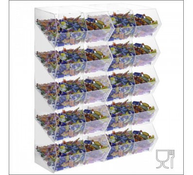 E-222 PCR-V - Porta caramelle in plexiglass trasparente SENZA sportello con ripiano inclinato a 20 scomparti (4X5)