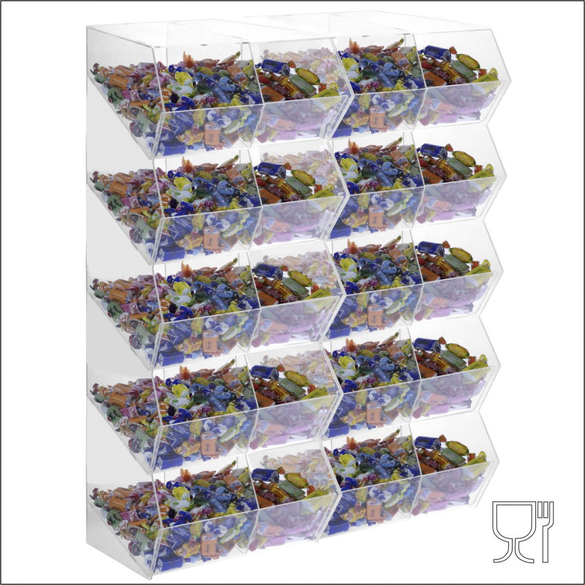 E-222 PCR-V - Porta caramelle in plexiglass trasparente SENZA sportello con ripiano inclinato a 20 scomparti (4X5)