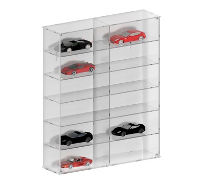 E-797 BAC-B - Bacheca/Vetrina in plexiglass trasparente scala 1:18 a 6 ripiani e 2 colonne | 12 scomparti - Misure: 68x18x h8...