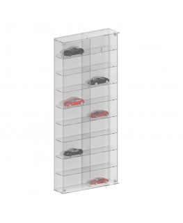 E-799 BAC-D - Bacheca/Vetrina in plexiglass trasparente scala 1:43 a 9 ripiani e 2 colonne | 18 scomparti - Misure: 48x9x h76 cm