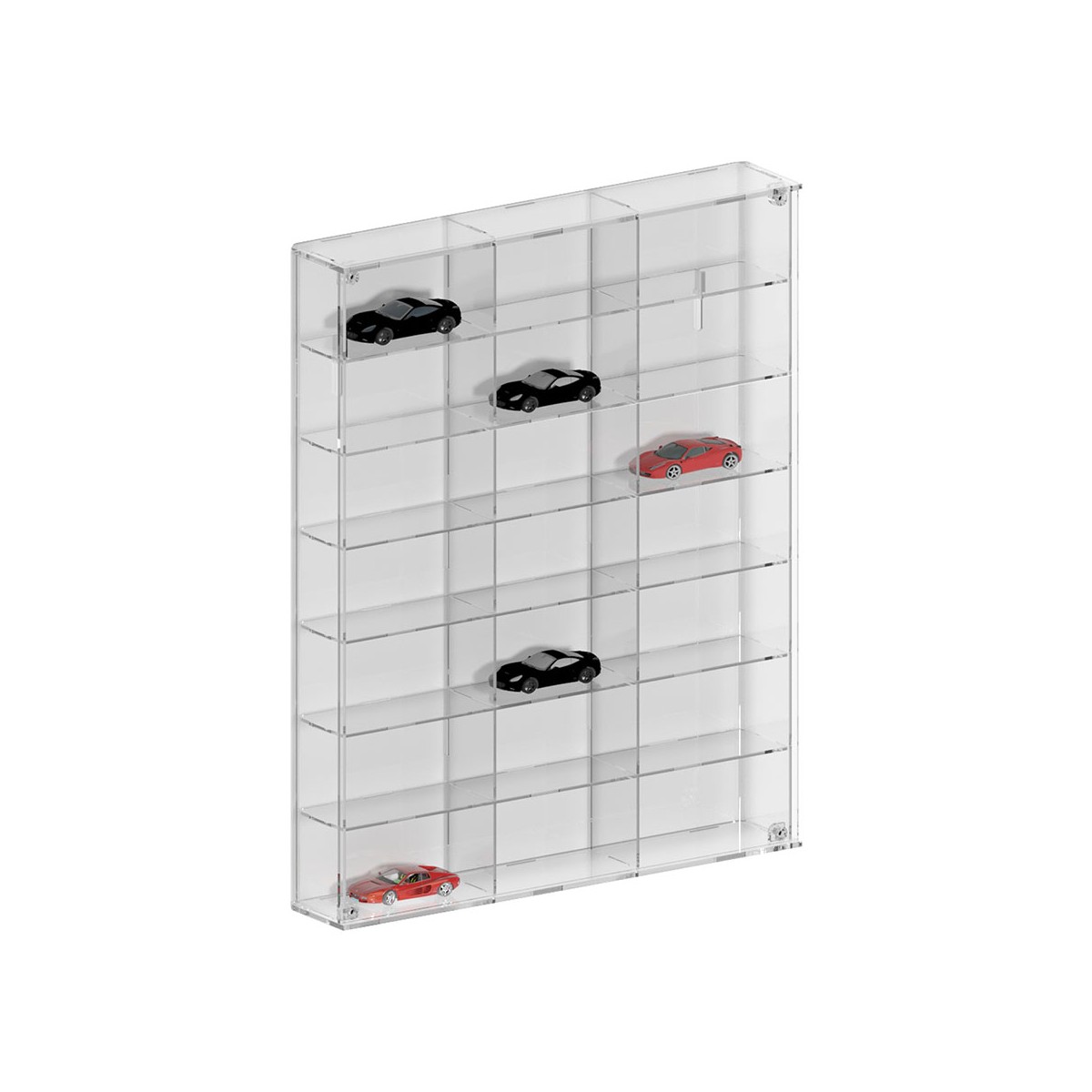 E-800 BAC-B - Bacheca/Vetrina in plexiglass trasparente scala 1:43 a 7 ripiani e 3 colonne | 21 scomparti - Misure: 63x8x h59 cm