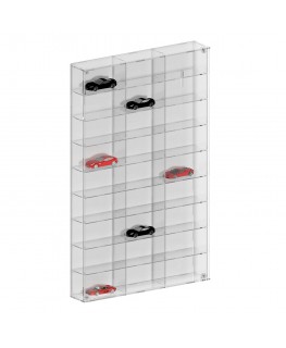 E-800 BAC-D - Bacheca/Vetrina in plexiglass trasparente scala 1:43 a 9 ripiani e 3 colonne | 27 scomparti - Misure: 48x9x h76 cm
