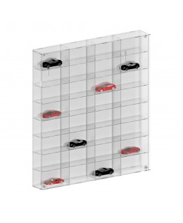 E-801 BAC-C - Bacheca/Vetrina in plexiglass trasparente scala 1:43 a 8 ripiani e 4 colonne | 32 scomparti - Misure: 63x8x h63 cm