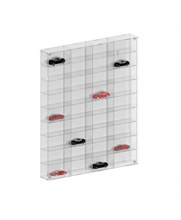 E-801 BAC-D - Bacheca/Vetrina in plexiglass trasparente scala 1:43 a 9 ripiani e 4 colonne | 36 scomparti - Misure: 63x8x h76 cm