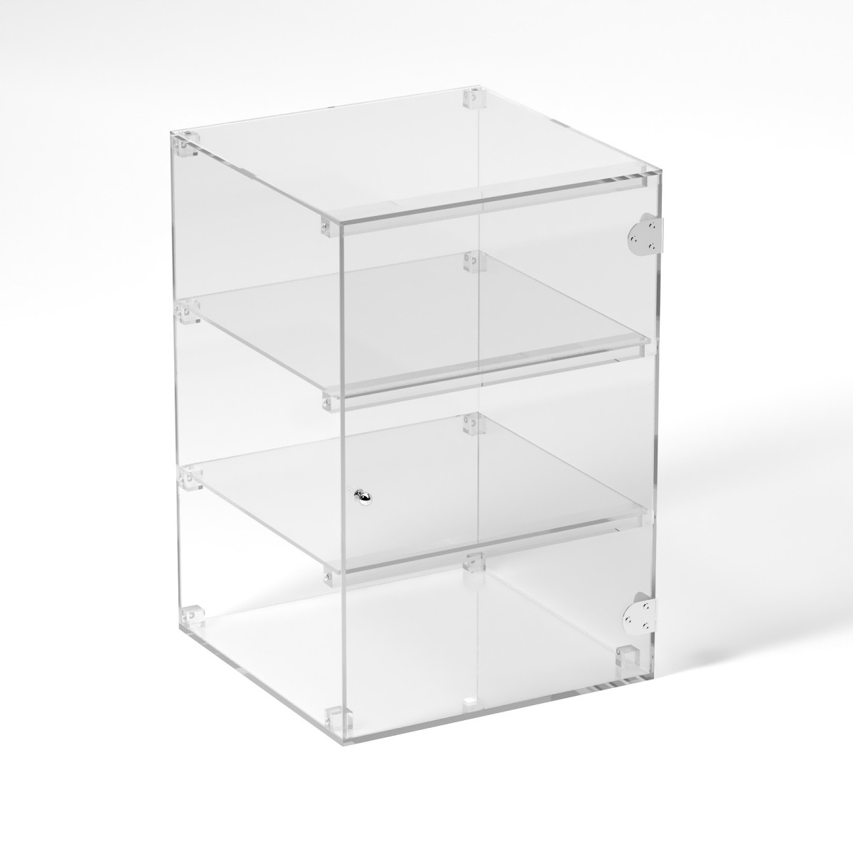 E-807 VET - Ampia vetrina espositiva in plexiglass trasparente a 3 ripiani - Misure: 40 x 40 x h60 cm