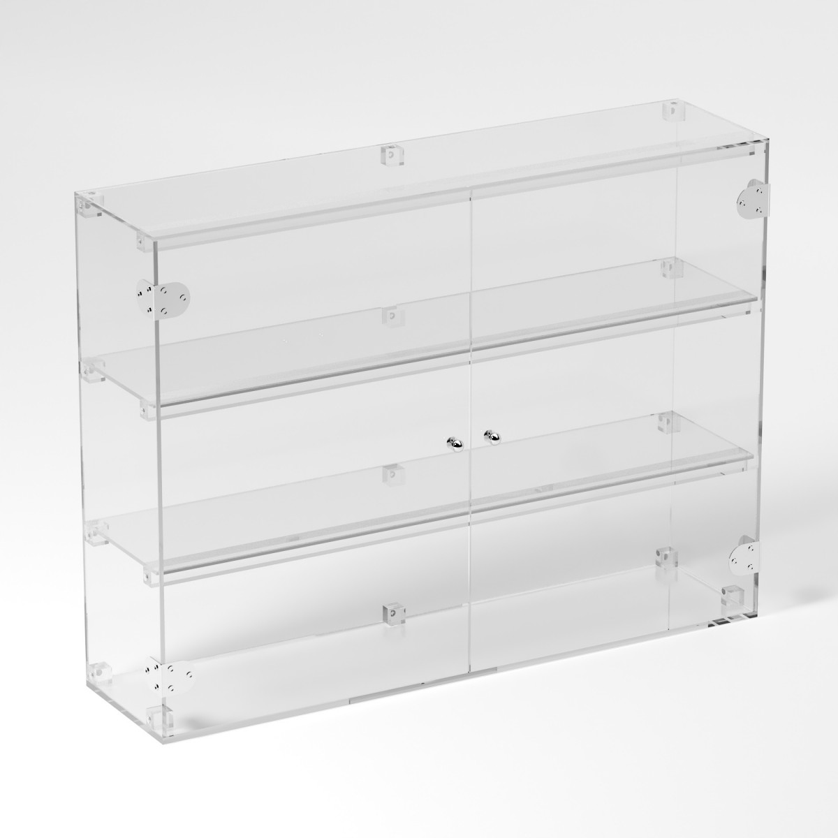 Ampia vetrina espositiva in plexiglass trasparente a 3 ripiani - Misure: 80 x 20 x h60 cm