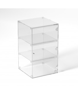 E-831 VET - Ampia vetrina espositiva in plexiglass trasparente a 3 ripiani - Misure: 40 x 40 x h70 cm