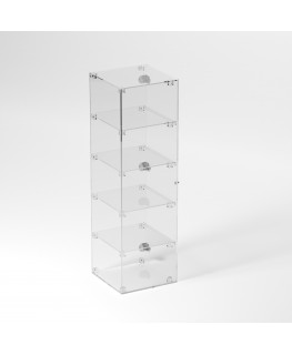E-899 VET - Ampia vetrina espositiva in plexiglass trasparente a 5 ripiani - Misure: 30 x 30 x h100 cm