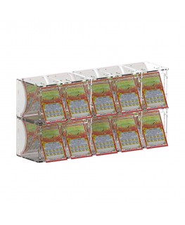 E-915 EGV-E - Espositore gratta e vinci da banco o da soffitto in plexiglass trasparente a 10 contenitori con sportellino fro...