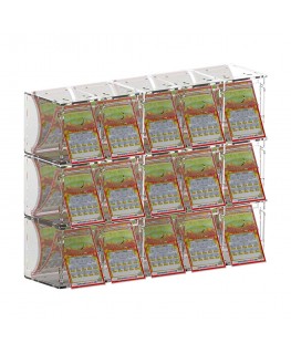 E-916 EGV-E - Espositore gratta e vinci da banco o da soffitto in plexiglass trasparente a 15 contenitori con sportellino fro...