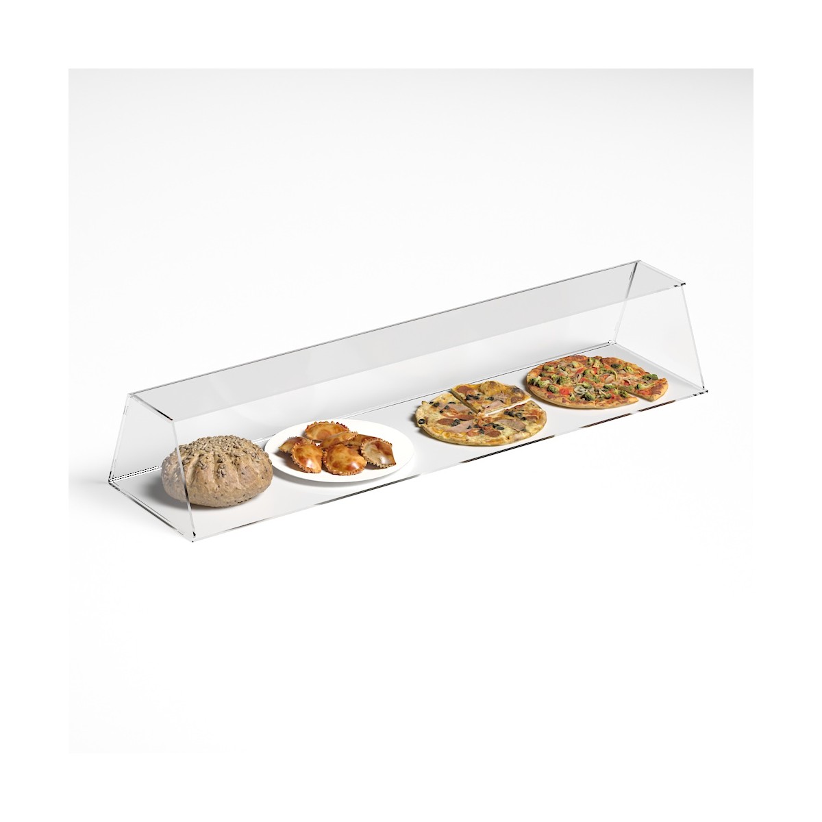 E-1192 PAR-D - Parafiato parasputi in plexiglass trasparente per alimenti con pannelli laterali - Misure: 120x31x H21 cm