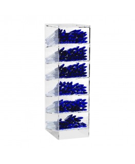 E-1196 PPE-A - Porta penne da banco in plexiglass trasparente a 6 scomparti - Misure: 12 x 16 x H42 cm