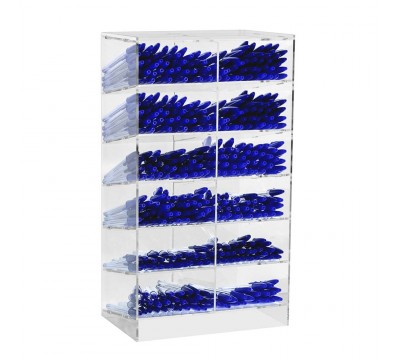 E-1196 PPE-B - Porta penne da banco in plexiglass trasparente a 12 scomparti - Misure: 24 x 16 x H42 cm