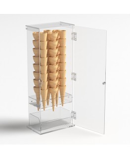 E-1210 PCN - Porta coni gelato in plexiglass trasparente a 6 fori con vaschetta porta cucchiaini e con sportello - Misure: 22...