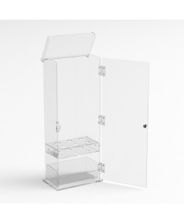 E-1210 PCN - Porta coni gelato in plexiglass trasparente a 6 fori con vaschetta porta cucchiaini e con sportello - Misure: 22...