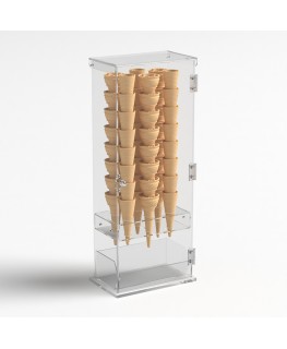 E-1210 PCN - Porta coni gelato in plexiglass trasparente a 6 fori con vaschetta porta cucchiaini e con sportello - Misure: 22...