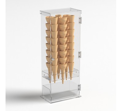 E-1210 PCN - Porta coni gelato in plexiglass trasparente a 6 fori con vaschetta porta cucchiaini e con sportello - Misure: 22...