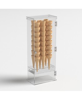 E-1211 PCN - Porta coni gelato in plexiglass trasparente a 6 fori con sportello - Misure: 22 x 13 x H61 cm