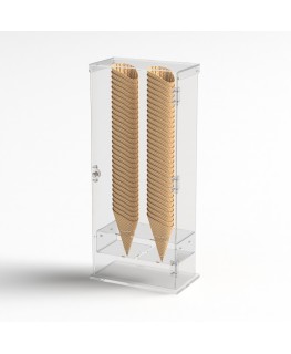 E-1212 PCN - Porta coni gelato per cialde grandi in plexiglass trasparente a 2 fori con sportello - Misure: 27 x 13 x H61 cm