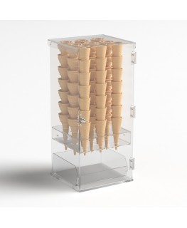 E-1213 PCN - Porta coni gelato in plexiglass trasparente a 9 fori con vaschetta porta cucchiaini e con sportello - Misure: 24...