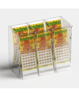 E-1218 EGV-C - Espositore gratta e vinci da banco o da soffitto in plexiglass trasparente a 3 contenitori con sportellino fro...