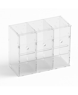 E-1218 EGV-C - Espositore gratta e vinci da banco o da soffitto in plexiglass trasparente a 3 contenitori con sportellino fro...