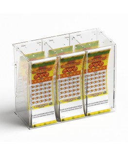 E-1218 EGV-C - Espositore gratta e vinci da banco o da soffitto in plexiglass trasparente a 3 contenitori con sportellino fro...