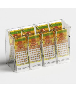 E-1218 EGV-D - Espositore gratta e vinci da banco o da soffitto in plexiglass trasparente a 4 contenitori con sportellino fro...