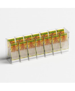 E-1218 EGV-G - Espositore gratta e vinci da banco o da soffitto in plexiglass trasparente a 7 contenitori con sportellino fro...