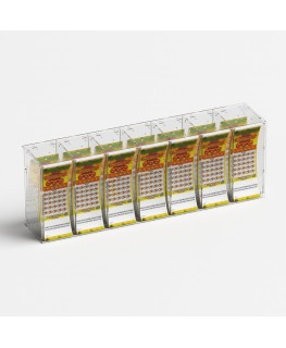 E-1218 EGV-G - Espositore gratta e vinci da banco o da soffitto in plexiglass trasparente a 7 contenitori con sportellino fro...
