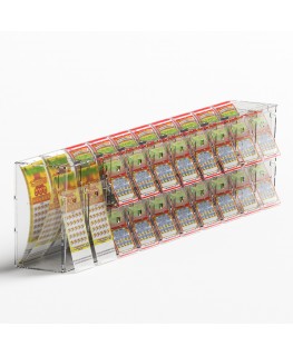 E-1219 EGV-B - Espositore gratta e vinci da banco o da soffitto in plexiglass trasparente a 18 contenitori con sportellino fr...