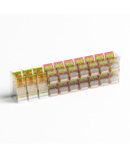 E-1219 EGV-C - Espositore gratta e vinci da banco o da soffitto in plexiglass trasparente a 17 contenitori con sportellino fr...