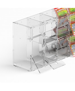 E-1219 EGV-D - Espositore gratta e vinci da banco o da soffitto in plexiglass trasparente a 16 contenitori con sportellino fr...